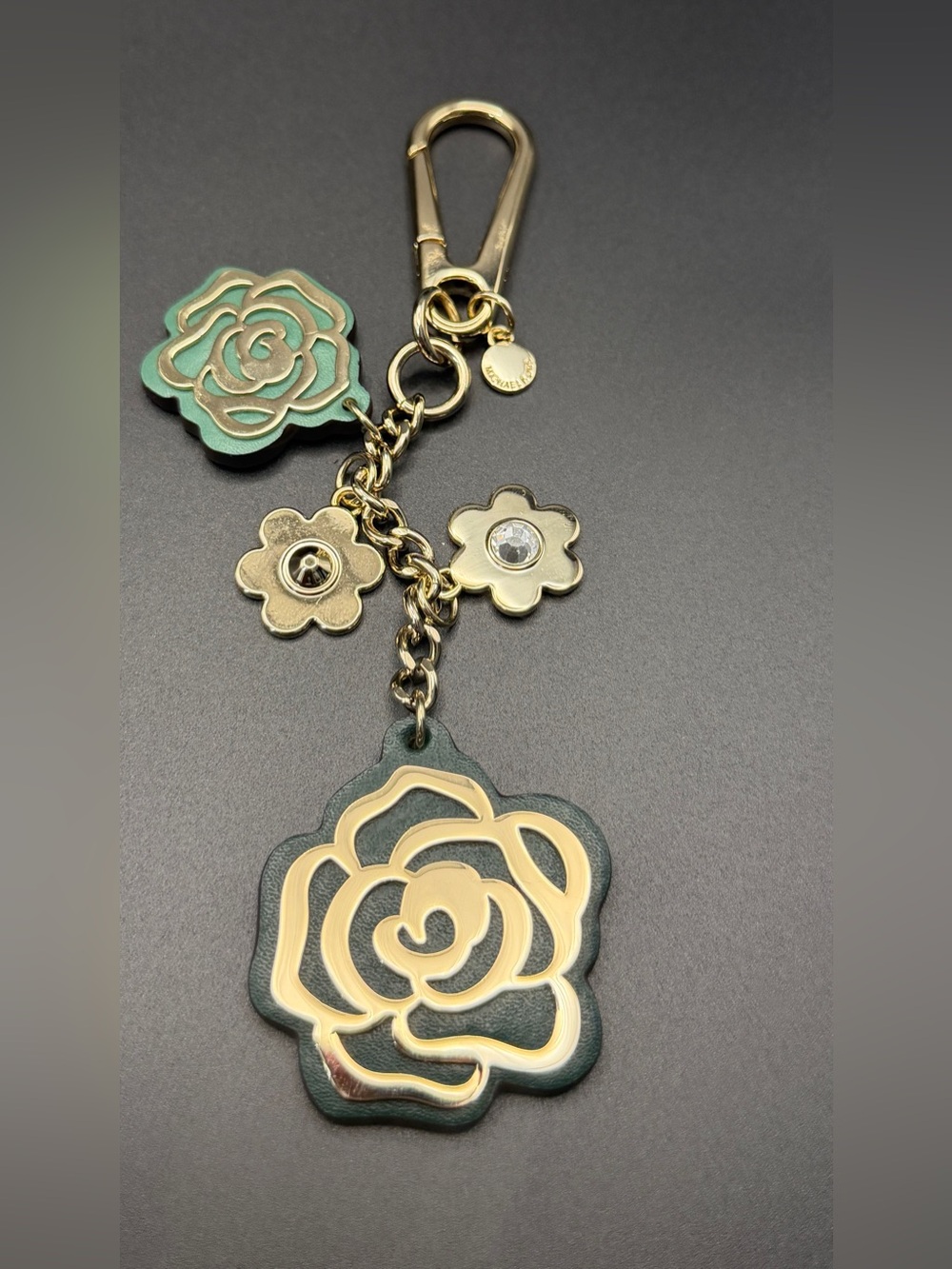 Michael Kors Green & Gold Rose Keychain Bag Charm